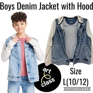 Target Art Class Boys Long Sleeve Denim Jacket with Hood Size L(10/12)